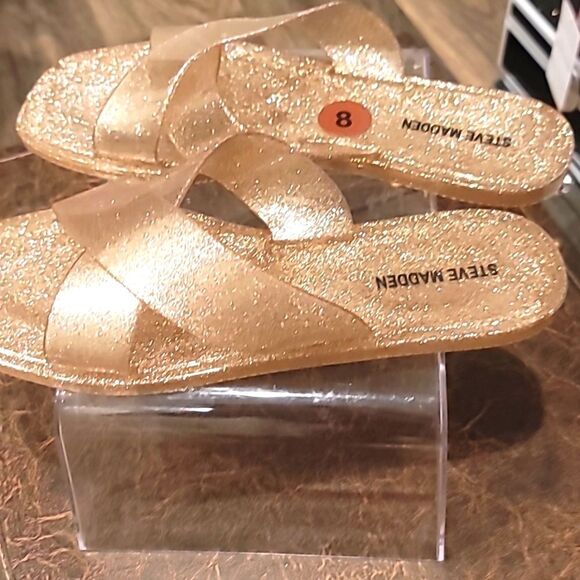 Steve Madden Horizon Cross Band Glitter Sandals- Gold - Picture 12 of 12